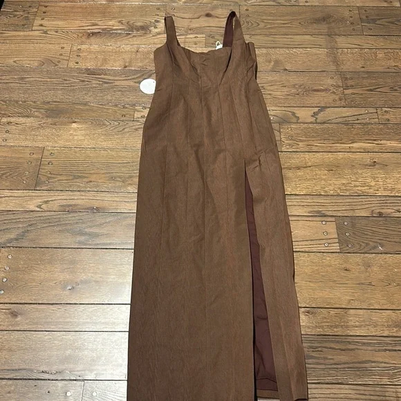 NWT Staud Portrait Square Neck Slit Column Gown Chocolate